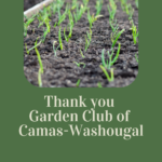 Thank you Garden Club of Camas-Washougal with picture of plants growing in a raised garden bed on green background
