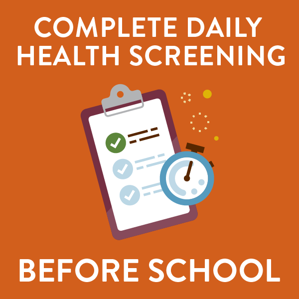 Complete daily health screening before school with clipboard and timer with bubbles