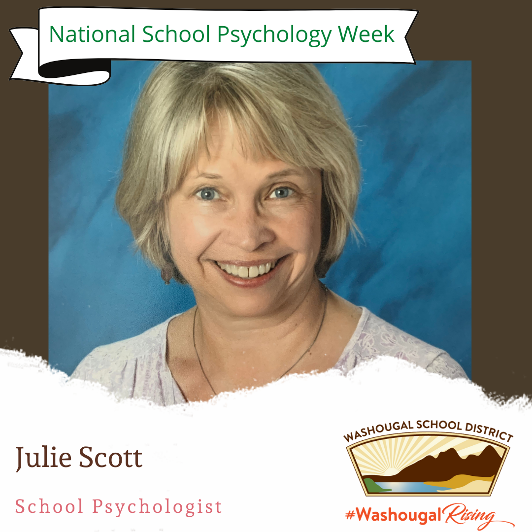 National School Psychology Week with photo of Julie Scott and WSD Logo