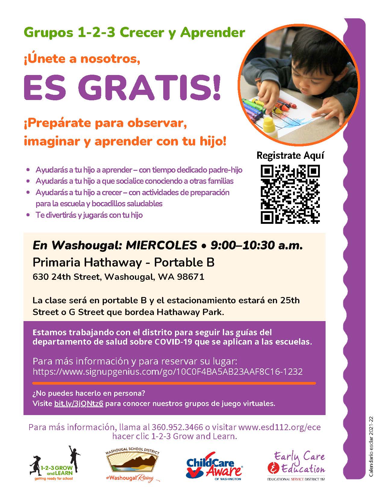 spanish 123 grow and learn ECE flier, click for accessible version