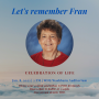 Let's remember fran 1-8-2022 1:45 PM Washburn performing Arts center at WHS, livestream to be determined, with photo of Fran, and clouds in background