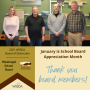 Board members Sadie McKenzie, Chuck Carpenter, Board chair Cory Chase, and Jim Cooper, with WSSDA logo, WSD Logo, Washougal School District, Board of Distinction 2021 and January is Board Appreciation Month and Thank you Board Members!