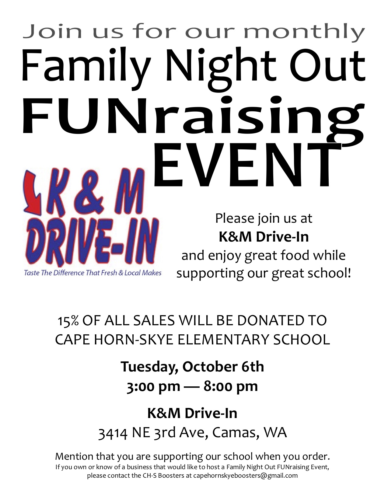 October 2020 Family Night Out Event Flyer: K&M Drive-In