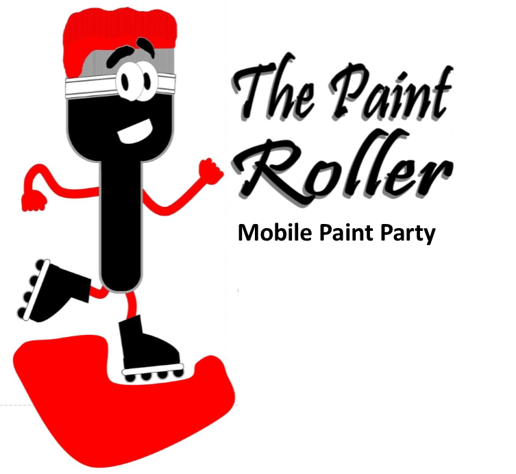 The Paint Roller mobile paint party logo with rollerskating paint brush