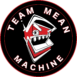 Team Mean Machine logo, black circle with a robot mouth open with metal teeth