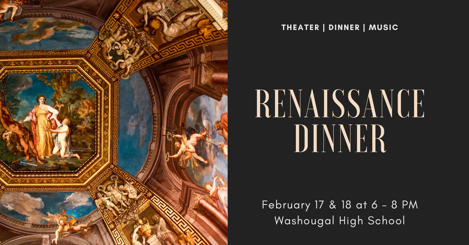 On left, image of renaissance painting. on right, text reads "Renaissance Dinner"
