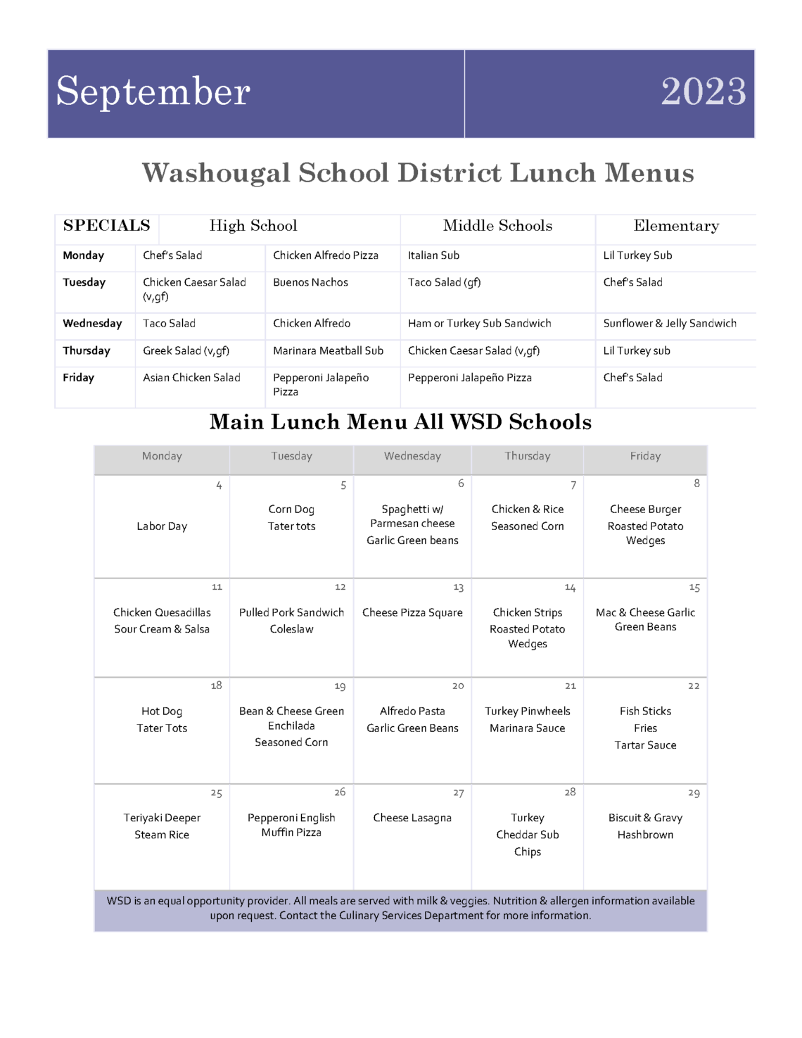 Lunch menu, click link below for accessible PDF version
