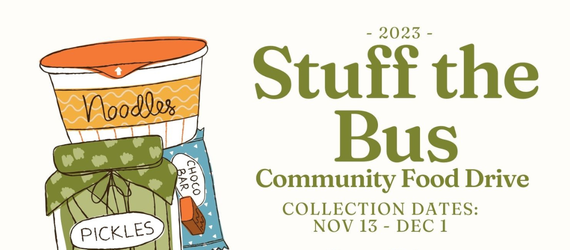 Stuff the Bus community food drive with jar of pickles and other food, through December 1