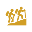 Stick figure of two hikers on an incline, with backpacks and hiking poles